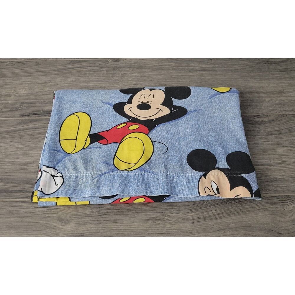 VTG Disney Mickey Mouse Twin Flat Sheet Retro Children's Blue 39" x 75" Mattress
